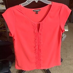 Express Women's Coral Blouse with Lace Detail